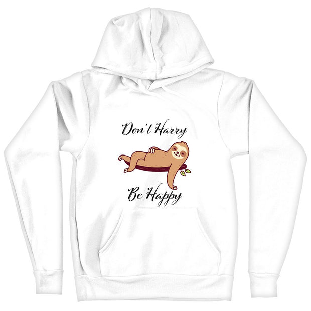 Don’t Hurry Be Happy Sloth Hooded Sweatshirt - Animal Print Hoodie - Printed Hoodie