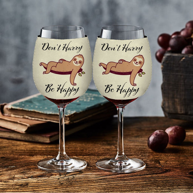 Don’t Hurry Be Happy Sloth Wine Glass Sleeve - Animal Print Sleeves for Wine Glass - Printed Wine Glass Sleeve