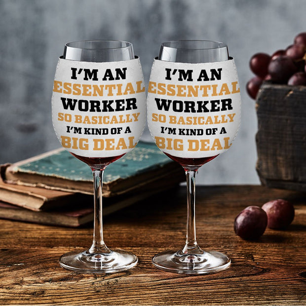 Essential Worker Wine Glass Sleeve - Funny Saying Sleeves for Wine Glass - Sarcastic Wine Glass Sleeve