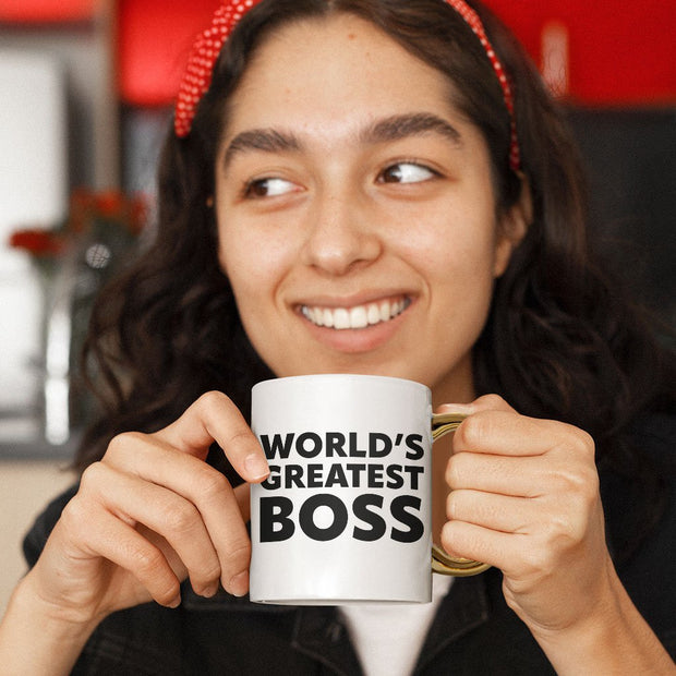 World's Greatest Boss Mug - Best Boss Gold Rim and Handle Mug - Printed Mug