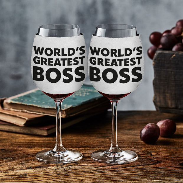 World's Greatest Boss Wine Glass Sleeve - Best Boss Sleeves for Wine Glass - Printed Wine Glass Sleeve