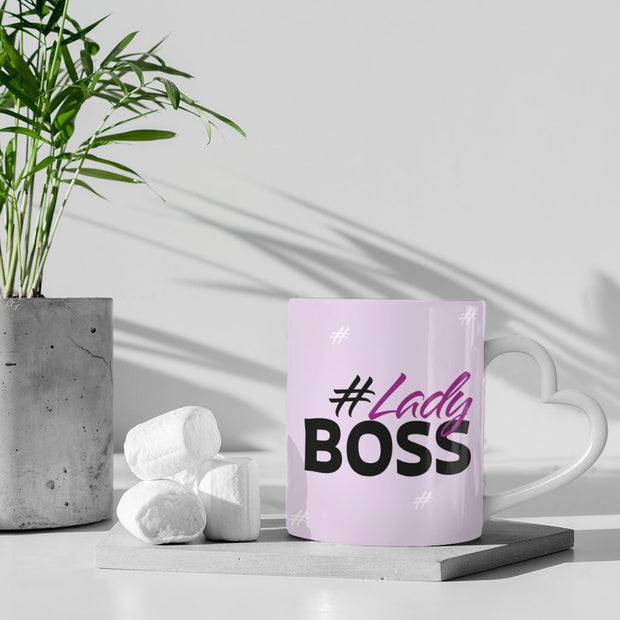 Lady Boss Mug with Heart Handle - Girl Boss Mug - Graphic Ceramic Mug