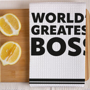 World's Greatest Boss Kitchen Towel - Best Boss Towel - Printed Waffle Towel