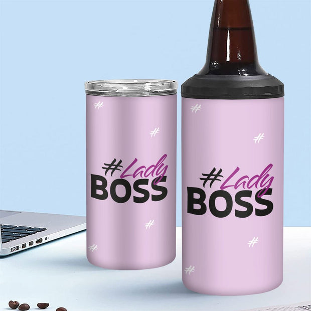 Lady Boss Insulated Slim Can Cooler - Girl Boss Can Cooler - Graphic Insulated Slim Can Cooler