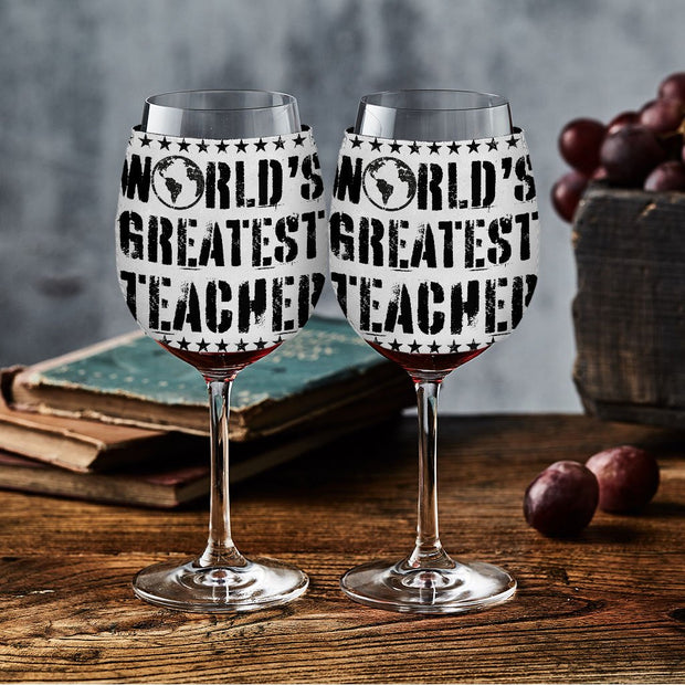 World's Greatest Teacher Wine Glass Sleeve - Vintage Sleeves for Wine Glass - Best Teacher Wine Glass Sleeve