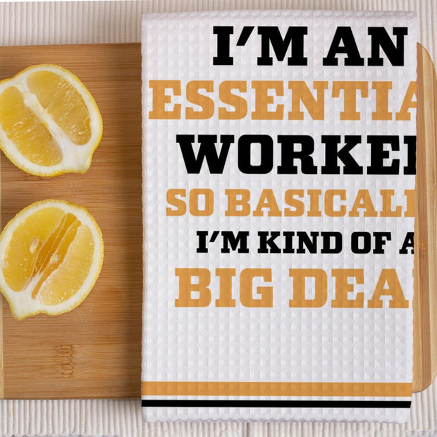 Essential Worker Kitchen Towel - Funny Saying Towel - Sarcastic Waffle Towel