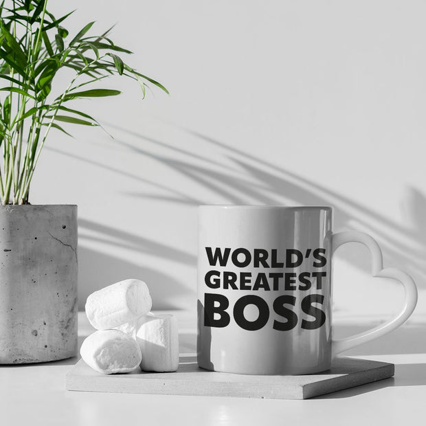 World's Greatest Boss Mug with Heart Handle - Best Boss Mug - Printed Ceramic Mug