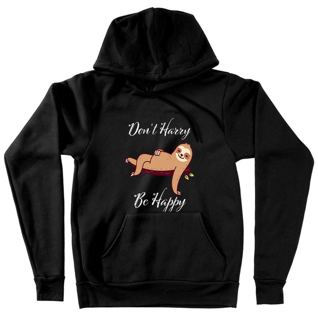 Don’t Hurry Be Happy Sloth Hooded Sweatshirt - Animal Print Hoodie - Printed Hoodie