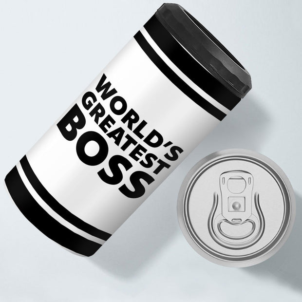 World's Greatest Boss Insulated Slim Can Cooler - Best Boss Can Cooler - Printed Insulated Slim Can Cooler