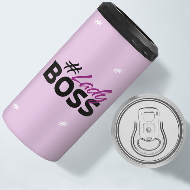 Lady Boss Insulated Slim Can Cooler - Girl Boss Can Cooler - Graphic Insulated Slim Can Cooler