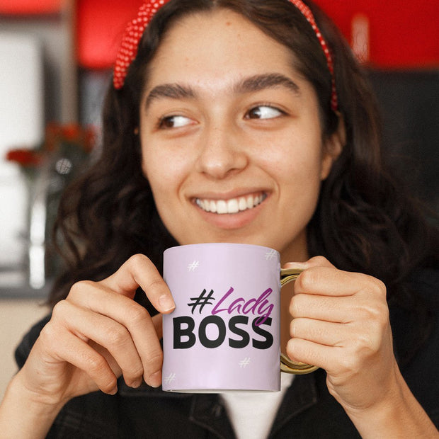 Lady Boss Mug - Girl Boss Gold Rim and Handle Mug - Graphic Mug