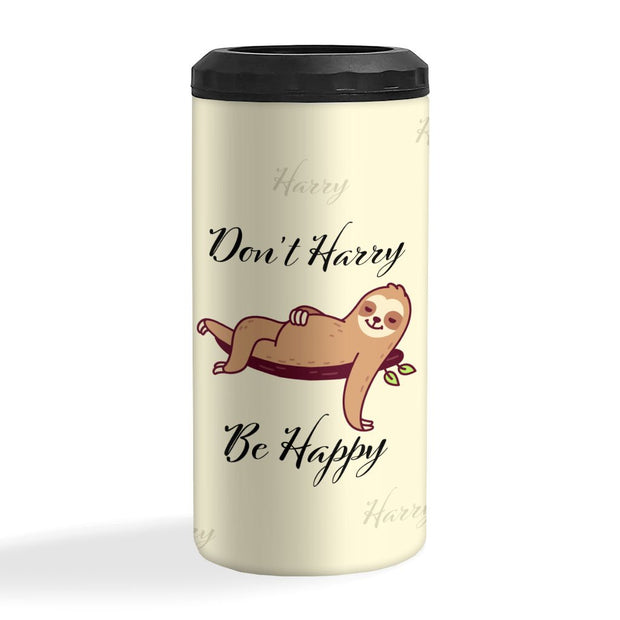 Don’t Hurry Be Happy Sloth Insulated Slim Can Cooler - Animal Print Can Cooler - Printed Insulated Slim Can Cooler