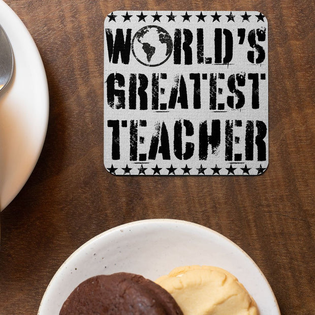 World's Greatest Teacher Square Coaster - Vintage Coaster - Best Teacher Coasters for Drinks