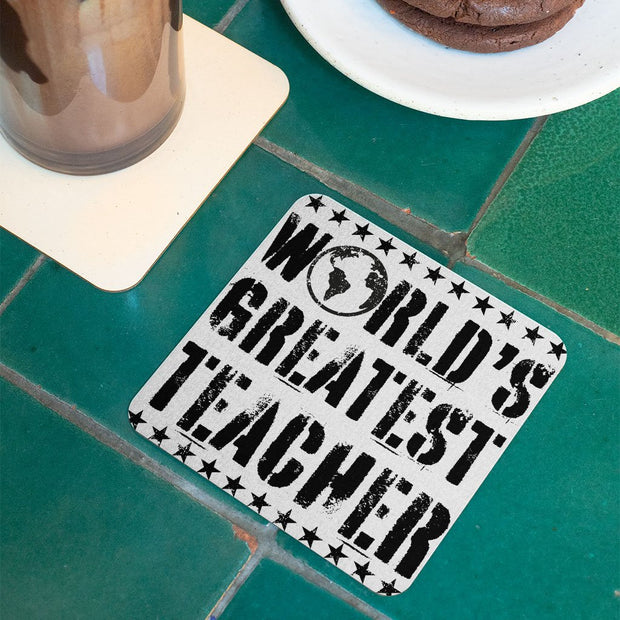 World's Greatest Teacher Square Coaster - Vintage Coaster - Best Teacher Coasters for Drinks