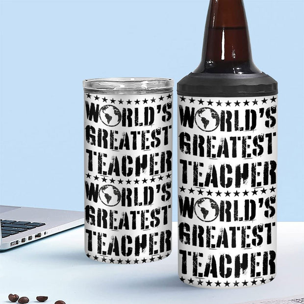 World's Greatest Teacher Insulated Slim Can Cooler - Vintage Can Cooler - Best Teacher Insulated Slim Can Cooler