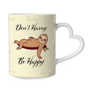 Don’t Hurry Be Happy Sloth Mug with Heart Handle - Animal Print Mug - Printed Ceramic Mug