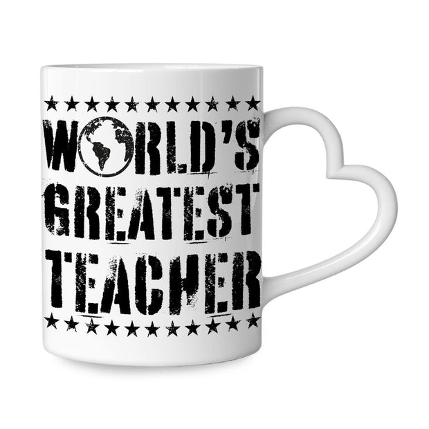 World's Greatest Teacher Mug with Heart Handle - Vintage Mug - Best Teacher Ceramic Mug