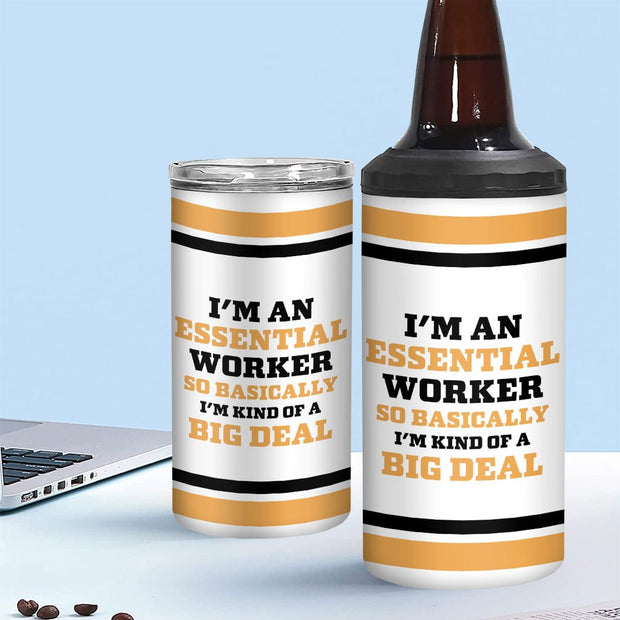 Essential Worker Insulated Slim Can Cooler - Funny Saying Can Cooler - Sarcastic Insulated Slim Can Cooler