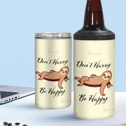 Don’t Hurry Be Happy Sloth Insulated Slim Can Cooler - Animal Print Can Cooler - Printed Insulated Slim Can Cooler