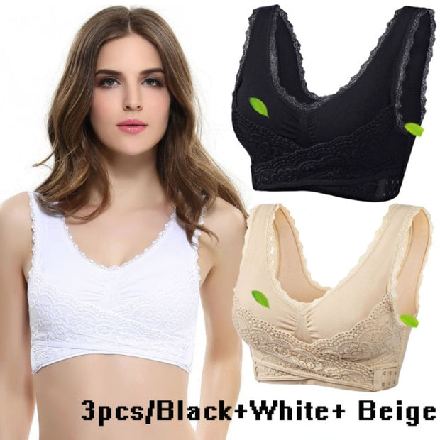 Women Lace Cross Side Buckle Wireless Bra