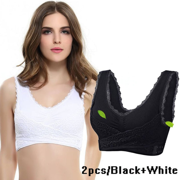 Women Lace Cross Side Buckle Wireless Bra