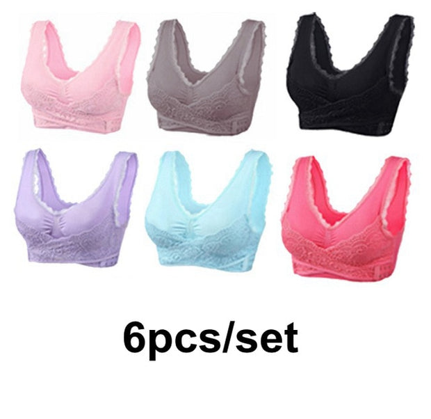 Women Lace Cross Side Buckle Wireless Bra