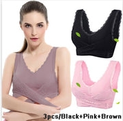 Women Lace Cross Side Buckle Wireless Bra