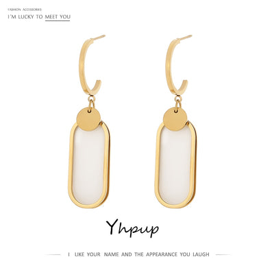 Yhpup Gold Stainless Steel Long Dangle Earrings for Women Charm Geometric Metal Fashion Earrings Jewelry Bijoux Femme Gift 2021