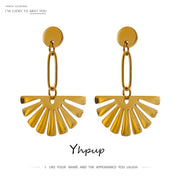 Yhpup Trendy Sector Long Drop Earrings 2021 Stainless Steel Metal Gold Color 18 K Geometric Earrings Jewelry Bijoux Femme Gift