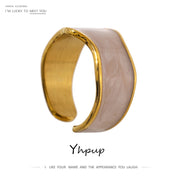 Yhpup New Trendy Enamel Geometric Ring for Women 18 K Stainless Steel Jewelry Wedding Ring Bijoux Femme Anniversary Gift 2021