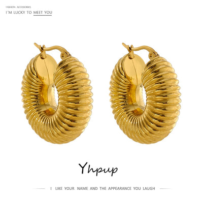 Yhpup Trendy Round Chunky Hoop Earrings Gold Color Stainless Steel Bijoux Ete 2021 Jewlery New Metal 18 K Earrings Accessories