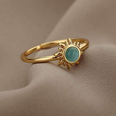 Vintage Opal Rings For Women Stainless Steel Sun Rings Moonstone Ring Two Colors Accessories Jewelry Gift Best Friend Mom Bijoux